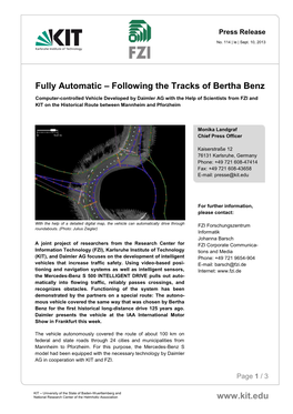 Fully Automatic – Following the Tracks of Bertha Benz