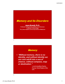 Memory and Its Disorders