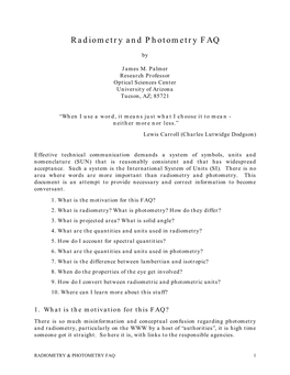 Radiometry and Photometry FAQ