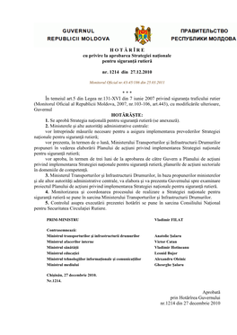 HOT Ă R Î RE Cu Privire La Aprobarea Strategiei Naţionale Pentru