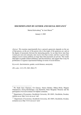 Discrimination by Gender and Social Distance*