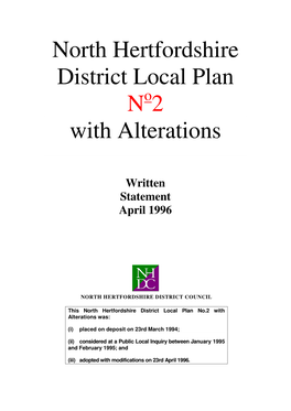 North Hertfordshire District Local Plan No2 with Alterations April 1996