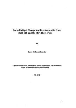 Socio-Political Change and Development in Iran: Reza Sah and the Shi’I Hierocracy