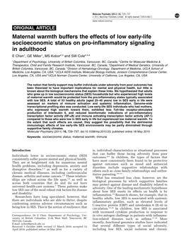 Maternal Warmth Buffers the Effects of Low Early-Life Socioeconomic Status