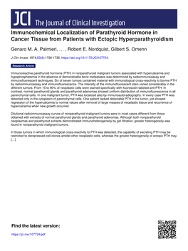 Immunochemical Localization of Parathyroid Hormone in Cancer Tissue from Patients with Ectopic Hyperparathyroidism