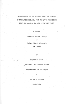 Determination of the Relative State of Eutrophy of Navigation Pool No