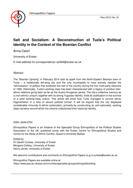 Salt and Socialism: a Deconstruction of Tuzla's Political Identity in The