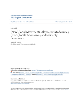 Social Movements: Alternative Modernities, (Trans)Local Nationalisms, and Solidarity Economies Mamyrah Prosper Florida International University, Mpros001@Fiu.Edu