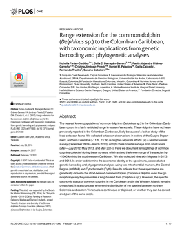 Range Extension for the Common Dolphin (Delphinus Sp.) to the Colombian Caribbean, with Taxonomic Implications from Genetic Barcoding and Phylogenetic Analyses