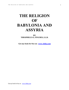 The Religion of Babylonia and Assyria 1