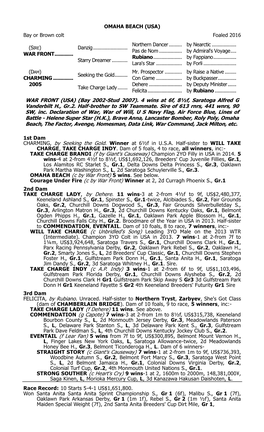 WAR FRONT (USA) (Bay 2002-Stud 2007). 4 Wins at 6F, 8½F, Saratoga Alfred G Vanderbilt H., Gr.2