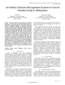 An Online Character Recognition System to Convert Grantha Script to Malayalam