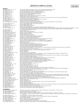 PROMINENT AMERICAN ALUMNI *Positions Not Necessarily Current* *This Is a Partial Listing* 1934 - 2004