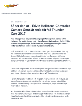 Edvin Hellstens Chevrolet Camaro Gen6 Är Redo För V8 Thunder Cars 2017