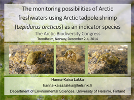 (Lepidurus Arcticus) As an Indicator Species the Arctic Biodiversity Congress Trondheim, Norway, December 2-4, 2014
