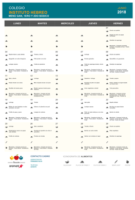 Instituto Hebreo 2018 Menú Gan, 1Ero Y 2Do Básico