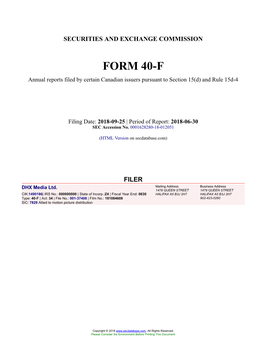 DHX Media Ltd. Form 40-F Filed 2018-09-25