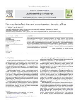 Journal of Ethnopharmacology Poisonous Plants of Veterinary and Human Importance in Southern Africa