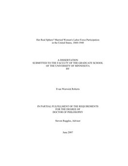 Her Real Sphere? Married Women's Labor Force Participation in the United States, 1860-1940