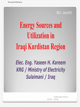 Energy Sources and Utilization in Iraqi Kurdistan Region