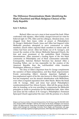 The Difference Denominations Made: Identifying the Black Church(Es) and Black Religious Choices of the Early Republic