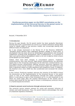 2014 Posteurop Position Paper on ERGP USO Consultation