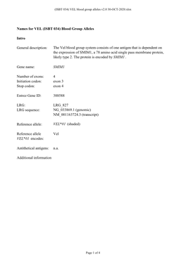 (ISBT 034) VEL Blood Group Alleles V2.0 30-OCT-2020.Xlsx