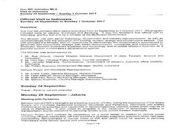 Hon Bill Johnston MLA Visit to Indonesia Sunday 24 September - Sunday 1 October 2017