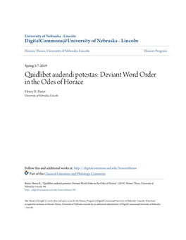 Quidlibet Audendi Potestas: Deviant Word Order in the Odes of Horace Henry R