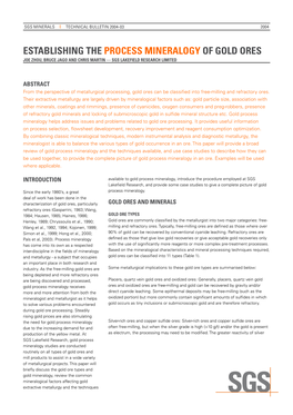 Establishing the Process Mineralogy of Gold Ores Joe Zhou, Bruce Jago and Chris Martin –– SGS Lakefield Research Limited