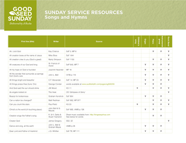 SUNDAY SERVICE RESOURCES Songs and Hymns Instrumental Rock Band Children’S Organ Group Piano Song First Line (Title) Writer Source