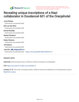 Revealing Unique Inscriptions of a Nazi Collaborator in Doodencel 601 of the Oranjehotel