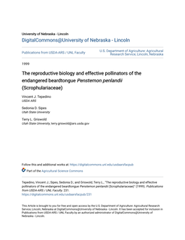 The Reproductive Biology and Effective Pollinators of the Endangered Beardtongue Penstemon Penlandii (Scrophulariaceae)