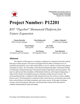 P12201 RIT “Tigerbot” Humanoid Platform for Future Expansion