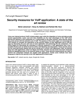 Security Measures for Voip Application: a State of the Art Review