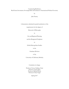 Constructing Resilience: Real Estate Investment, Sovereign Debt and Lebanon's Transnational Political Economy by Julia Tierney