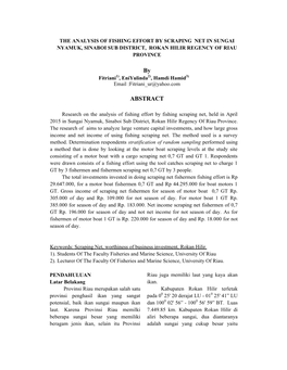 The Analysis of Fishing Effort by Scraping Net in Sungai Nyamuk, Sinaboi Sub District, Rokan Hilir Regency of Riau Province