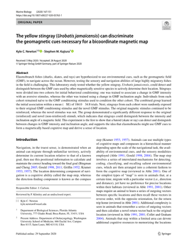 The Yellow Stingray (Urobatis Jamaicensis) Can Discriminate the Geomagnetic Cues Necessary for a Bicoordinate Magnetic Map