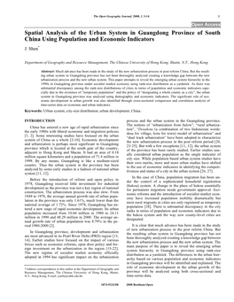 Spatial Analysis of the Urban System in Guangdong Province of South China Using Population and Economic Indicators J