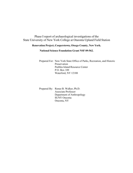 Phase I Report of Archaeological Investigations of the State