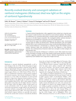 Meliaceae) Shed New Light on the Origins of Rainforest Hyperdiversity