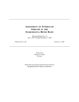 Assessment of Interstate Streams in the Susquehanna River Basin