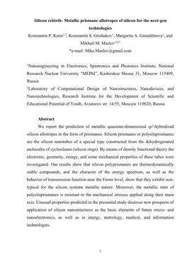 Silicon Rebirth: Metallic Prismane Allotropes of Silicon for the Next-Gen Technologies Konstantin P