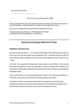 Housing Land Supply Statement of Case