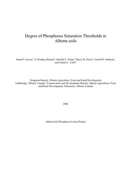 Degree of Phosphorus Saturation Thresholds in Alberta Soils