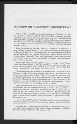 Seminar on the American Catholic Experience
