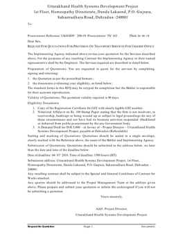 208-19/Procurement/TS/163 Date 26/06/18 Dear Sirs, REQUEST for QUOTATIONS for PROVISION of TRANSPORT SERVICES for UKHSDP OFFICE