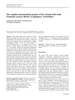 The Complete Mitochondrial Genome of the Oriental Fruit Moth Grapholita Molesta (Busck) (Lepidoptera: Tortricidae)