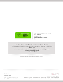 Redalyc.Hematological Parameters of Iranian Cichlid Iranocichla