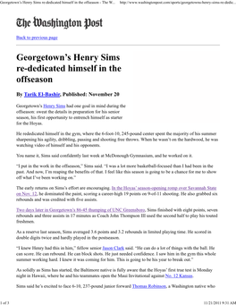 Georgetown's Henry Sims Re-Dedicated Himself in the Offseason